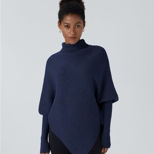 High Neck Long Sleeve Asymmetric Hem Work Sweater